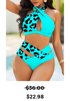 Leopard Cut Out Cyan Bikini Top
