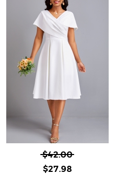 Umbrella Hem V Neck Short Sleeve White Dress