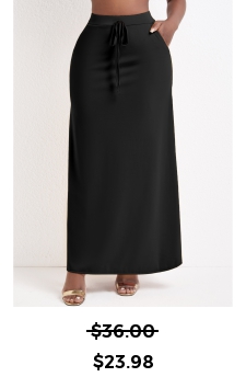 Pocket Black A Line Drawastring Maxi Skirt