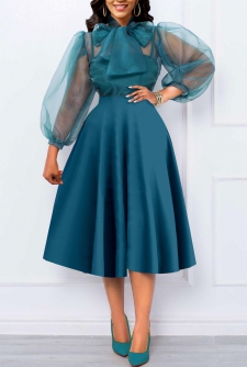 Bowknot Green Mesh Tie Collar Dress