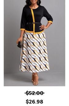 Fake 2in1 Round Neck Black Maxi Dress