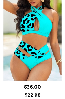 Leopard Cut Out Cyan Bikini Top