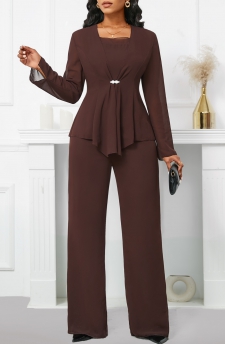 Hot Drilling Dark Coffee Long Sleeveless Jumpsuit and Cardigan