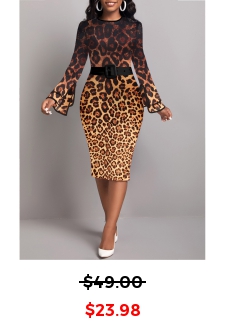 Leopard Contrast Binding Dark Coffee Bodycon Dress