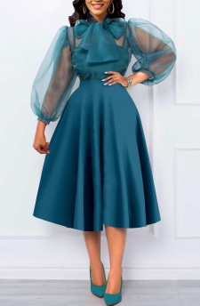 Bowknot Green Mesh Tie Collar Dress