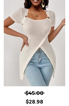 Button Detail Patchwork Beige Square Neck T Shirt