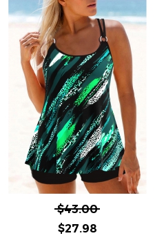 Leopard Metal Ring Blackish Green Tankini Top