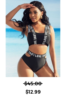 Letter Print High Waisted Bikini Set