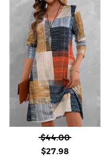 Geometric Print Multi Color A Line Long Sleeve Dress