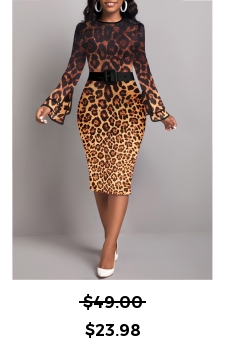Leopard Contrast Binding Dark Coffee Bodycon Dress