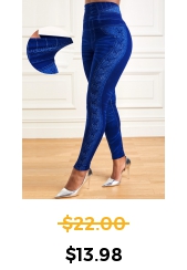 High Waisted Blue Ankle Length Leggings
