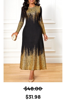 Black Ombre Hot Stamping Round Neck Dress