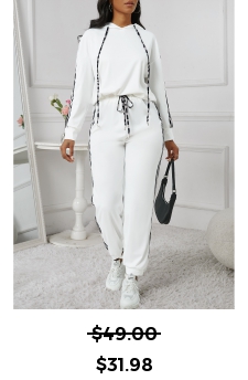Patchwork White Ankle Length Hooded Jogger Top and Pants