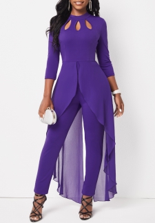 Cage Neck Purple Stand Collar Jumpsuit