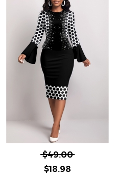 Geometric Print Fake 2in1 Black Bodycon Dress
