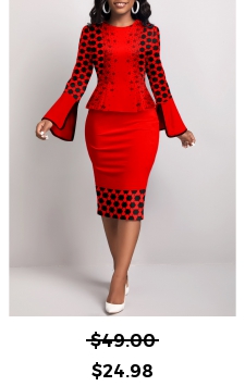 Geometric Print Fake 2in1 Red Bodycon Dress