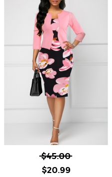 Floral Print Patchwork Pink Bodycon Dress