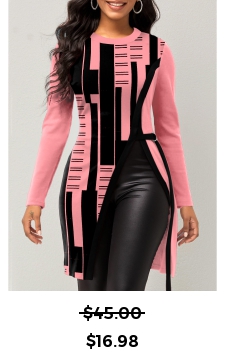 Geometric Print Pink Round Neck T Shirt