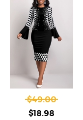 Geometric Print Fake 2in1 Black Bodycon Dress