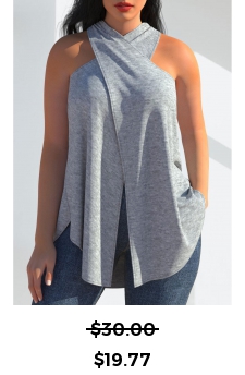 Grey Cross Halter Sleeveless Tank Top