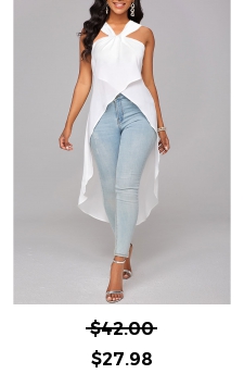 Cross Hem V Neck Sleeveless White Blouse