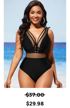 Black Fishnet Panel Sheer One Piece Swimwear