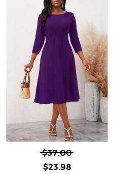 Purple 3/4 Sleeve Round Neck Dress