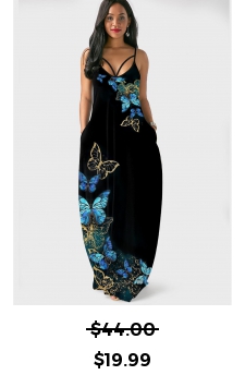 Black Butterfly Print Spaghetti Strap Dress
