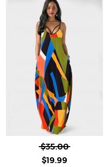 Spaghetti Strap Double Side Pockets Geometric Print Dress