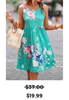 Floral Print Button Mint Green Dress