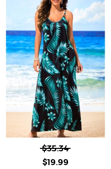 Green Spaghetti Strap Tropical Print Dress
