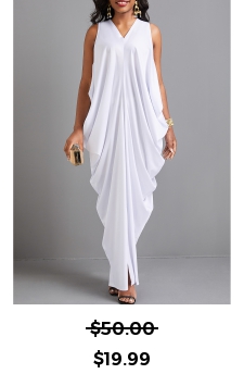White O Shape V Neck Split Maxi Dress
