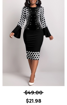 Geometric Print Fake 2in1 Black Bodycon Dress