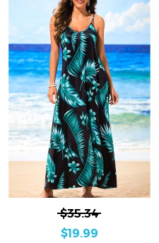 Green Spaghetti Strap Tropical Print Dress
