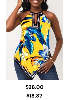 Asymmetric Hem Yellow Bib Neck Camisole Top