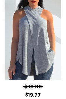 Grey Cross Halter Sleeveless Tank Top
