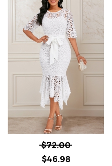 Mermaid White Half Sleeve Round Neck Bodycon Dress