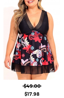Tribal Print Plus Size Mesh Stitching Swimdress Top