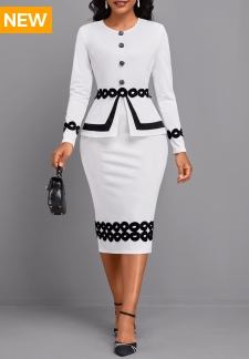 Fake 2in1 White Long Sleeve Round Neck Bodycon Dress