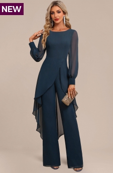 Patchwork Long Navy Scoop Neck Jumpsuit