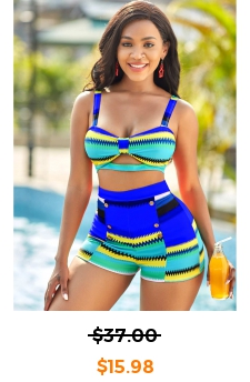 Colorful Geometric Print High Waisted Bikini Set 