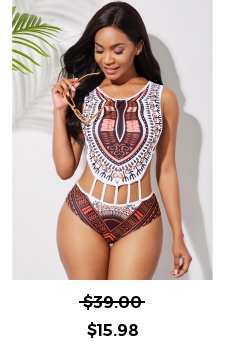 Dashiki Print Cutout Detail One Piece Swimwear