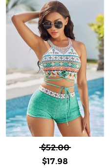 Tie Front Tribal Print Cutout Back Bikini Set 