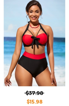 High Waisted Bowknot Color Block Bikini Set