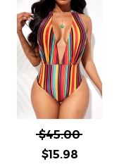 Rainbow Stripe Halter One Piece Swimwear
