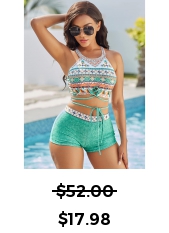 Tie Front Tribal Print Cutout Back Bikini Set 