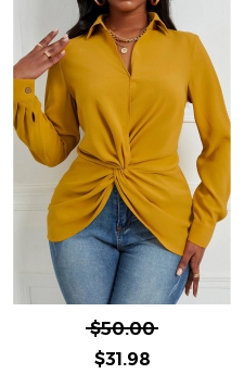Twist Shirt Collar Long Sleeve Ginger Blouse