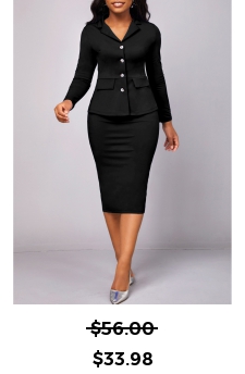 Black Lapel Long Sleeve Two Piece Suit