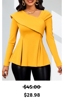 Asymmetry Yellow Long Sleeve Asymmetrical Neck Blouse