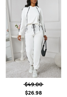 Patchwork White Ankle Length Hooded Jogger Top and Pants